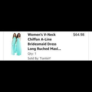 Women's V-Neck Chiffon A-Line Bridesmaid Dress Long Ruched Maxi-dress